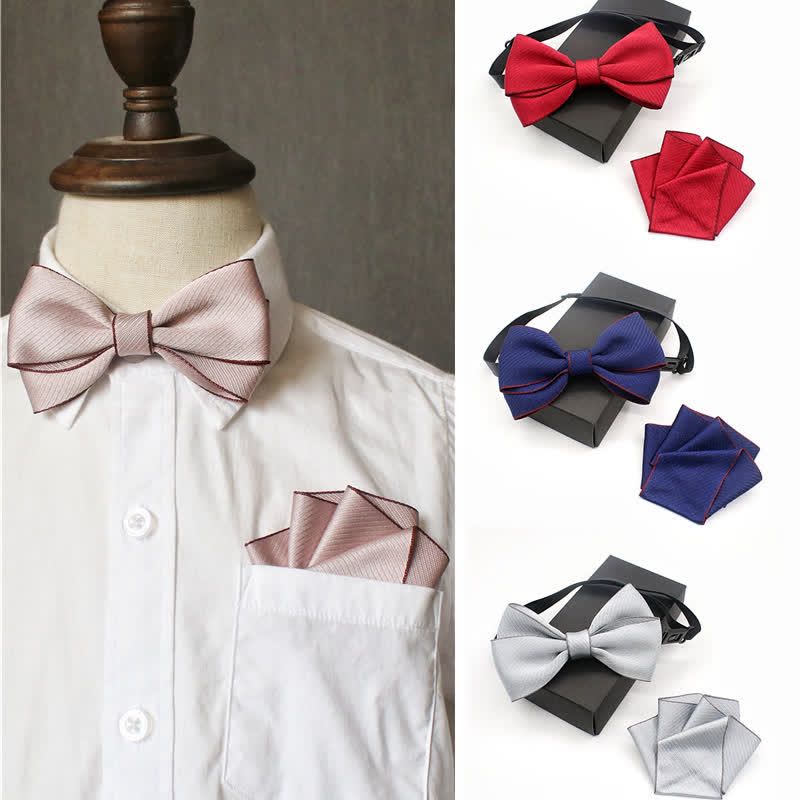 2Pcs Kid's Solid Color Folded Shape Bow Tie Set