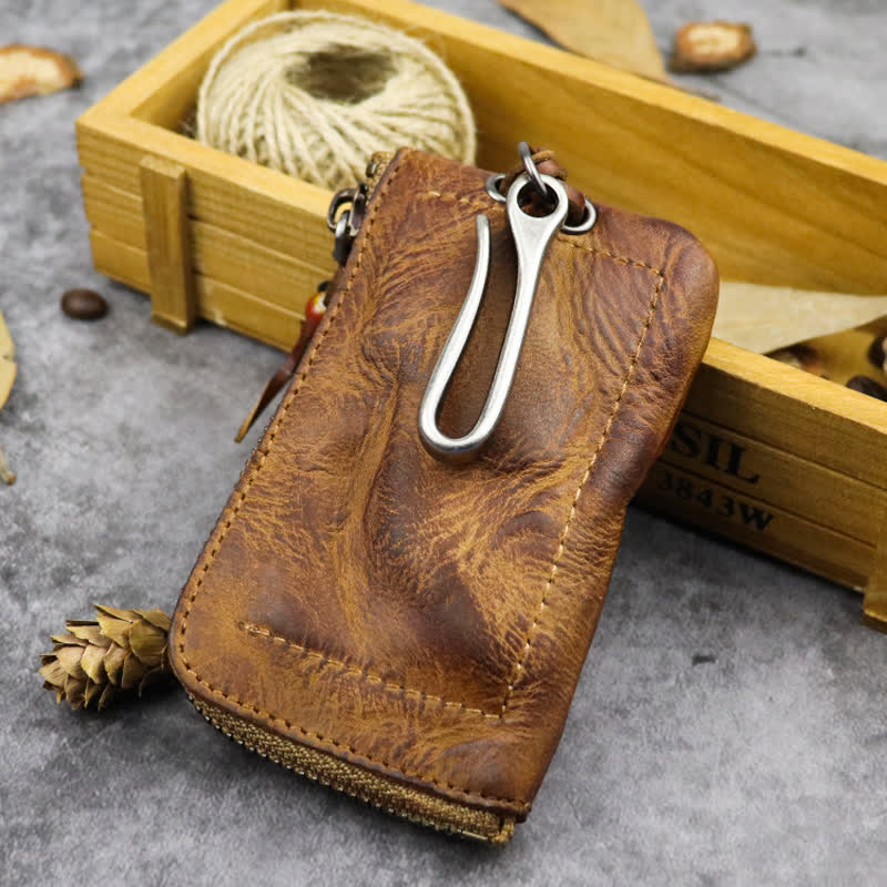 Vintage Medieval Zipper Wallet Leather Key Case