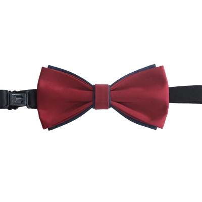 Men's Navy Burgundy Two Tone Double Layered Bow Tie