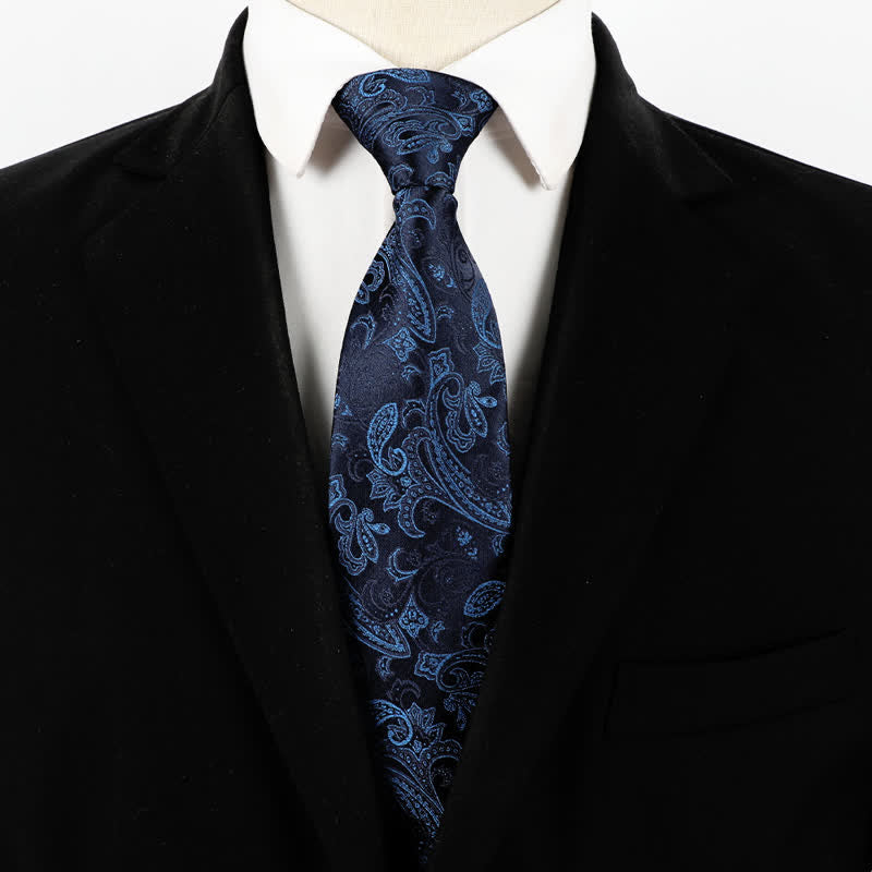 Men's Midnight Blue Paisley Business Zipper Necktie