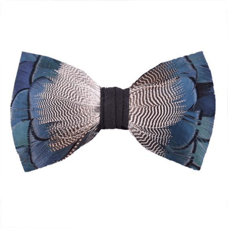 Blue & White Mallard Duck Feather Bow Tie with Lapel Pin