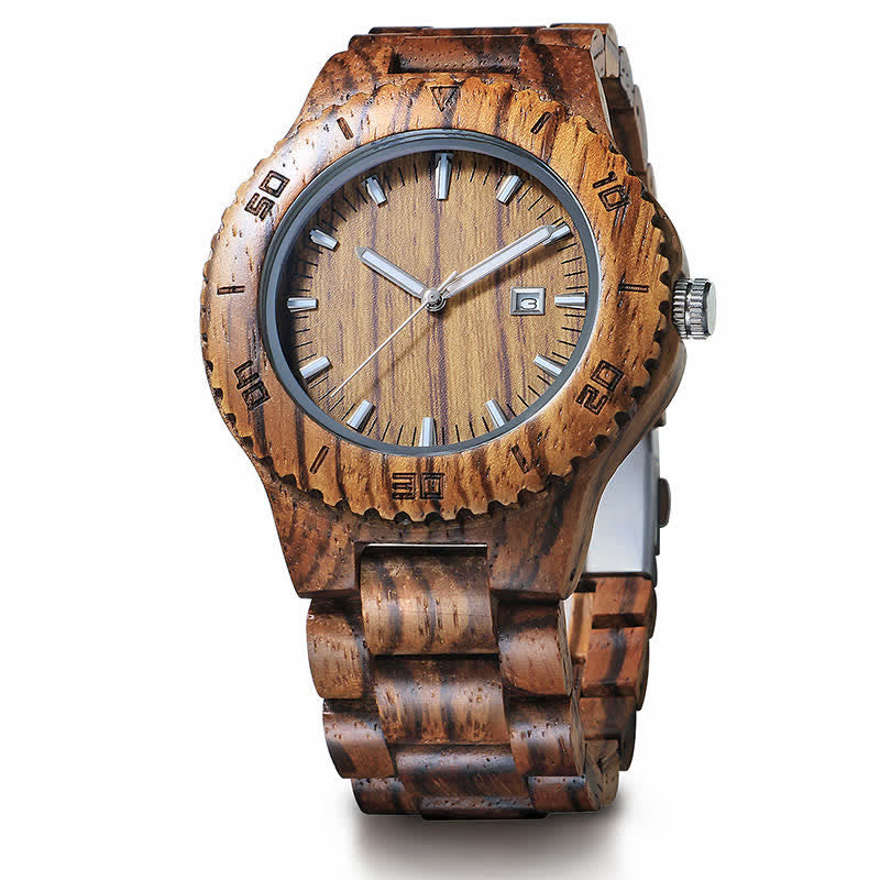 Men's Calendar Display Analog Quartz Wooden Watch