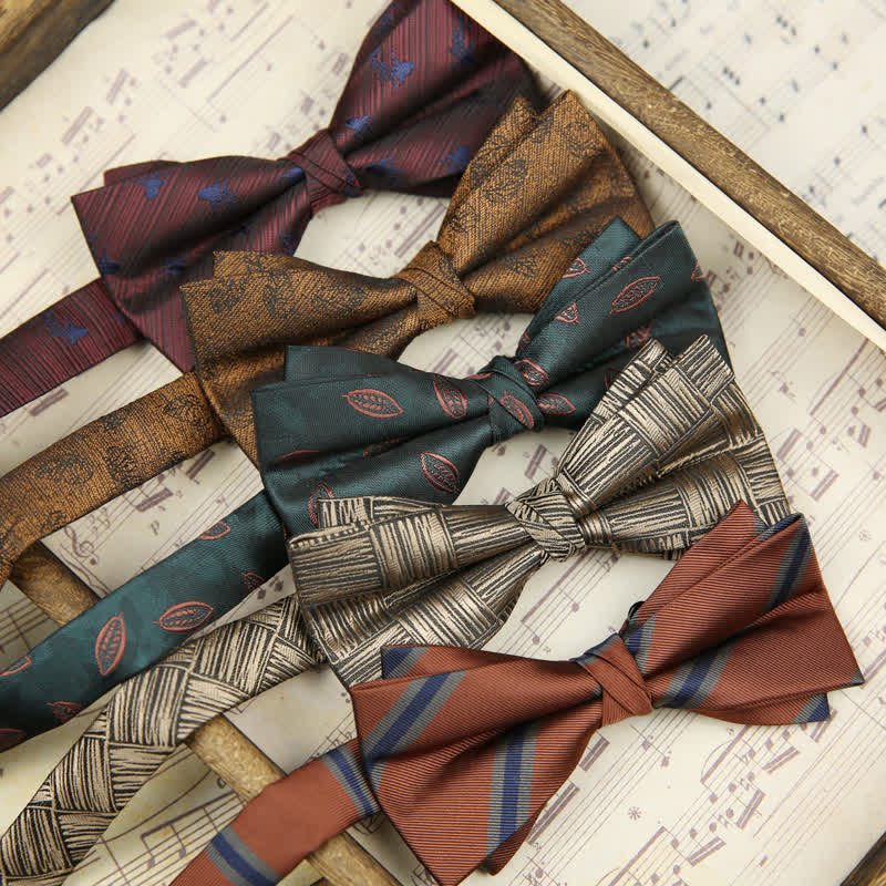 Men's Vintage Leaves Striped Twilled Bow Tie