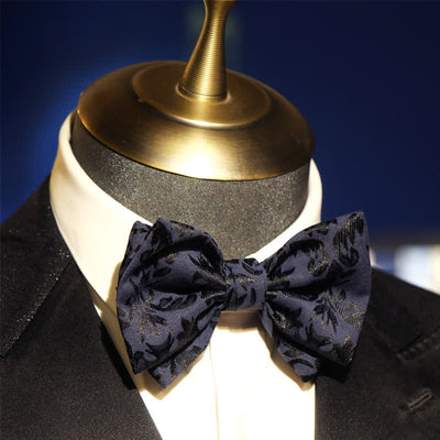 Men's Vintage Dark Blue Jacquard Wedding Bow Tie