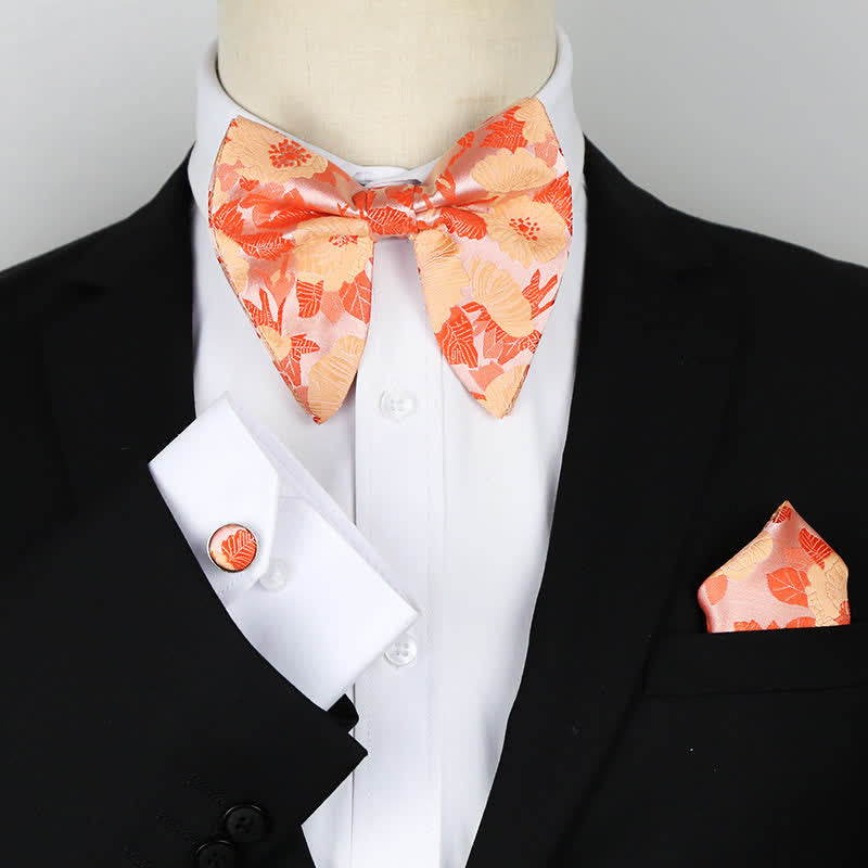 3Pcs Men's Oversized Pointed Paisley Floral Bow Tie Set