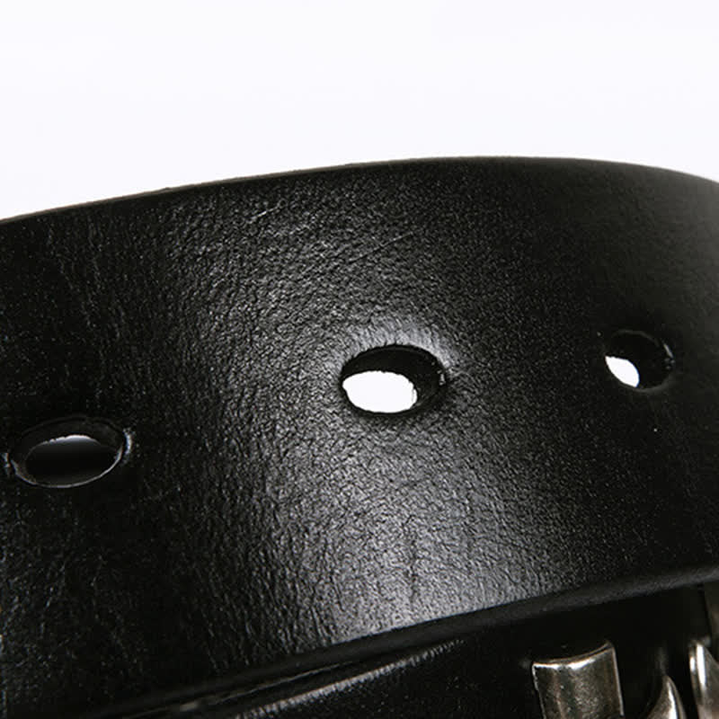 Unisex Skull Head Rivets Cross Studded Leather Belt