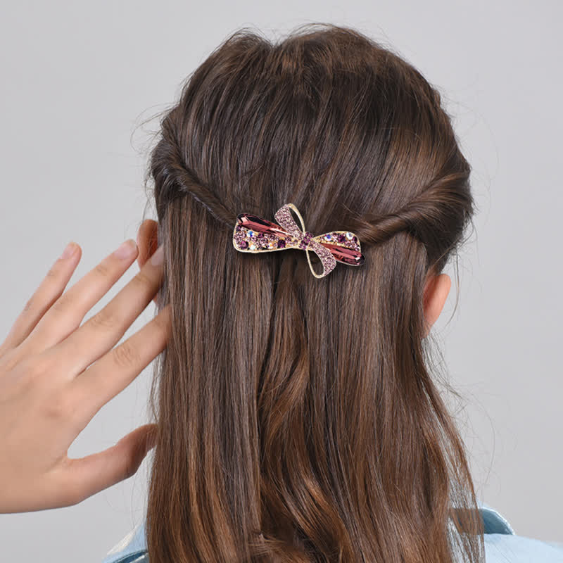 Women's Unique Bow Rhinestones Decor Hair Clip