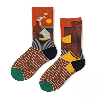 Men's Artistic Forest Oil Painting Crew Socks