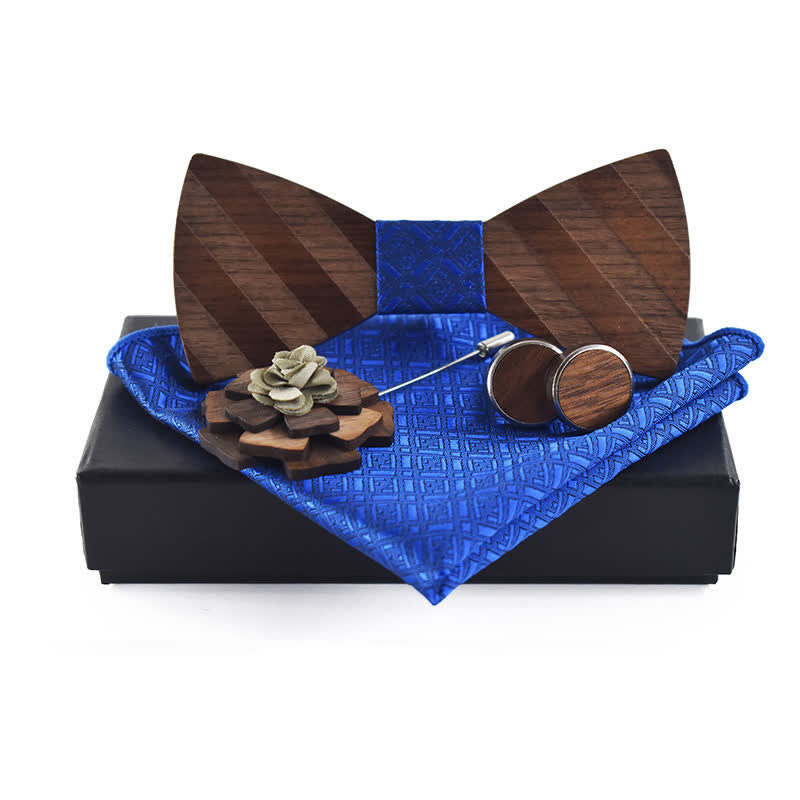 4Pcs Men's Formal Striped Pattern Wooden Bow Tie Set