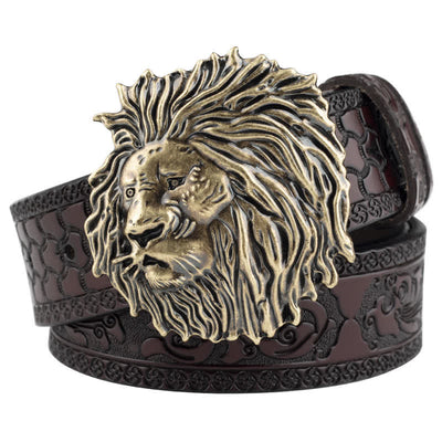 Lion Head Embossed Office Wear Leather Belt