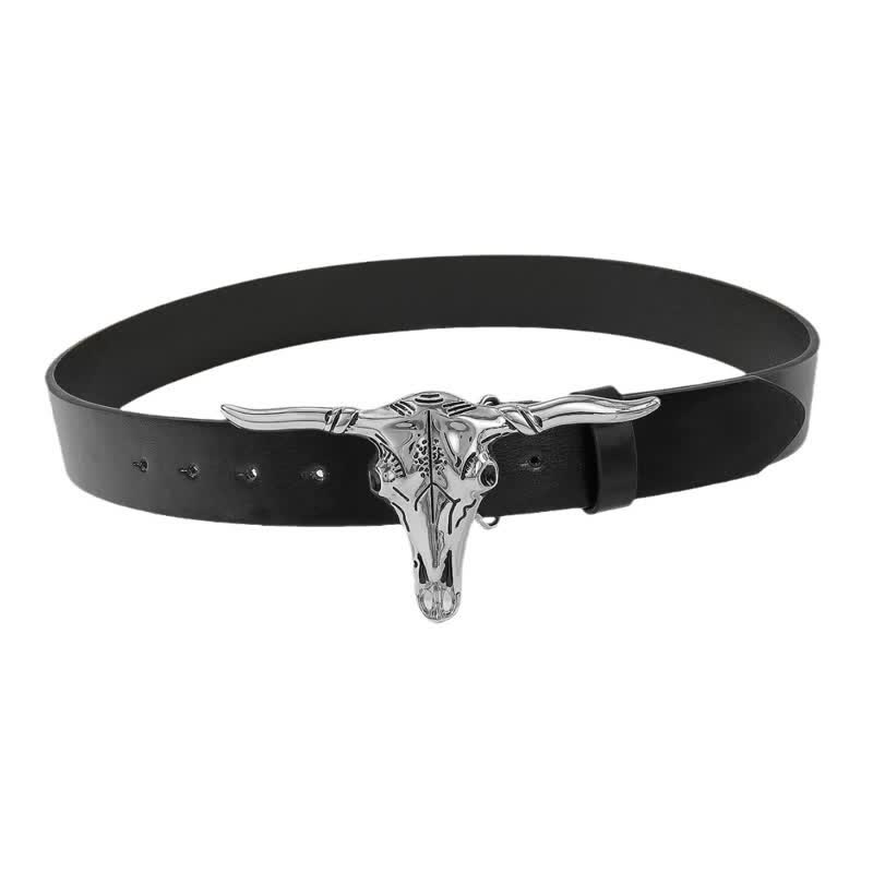 Classic Personality Silver Bull Skull Buckle Leather Belt