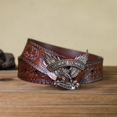 Men's DIY Retro Western Texas Eagle Buckle Leather Belt