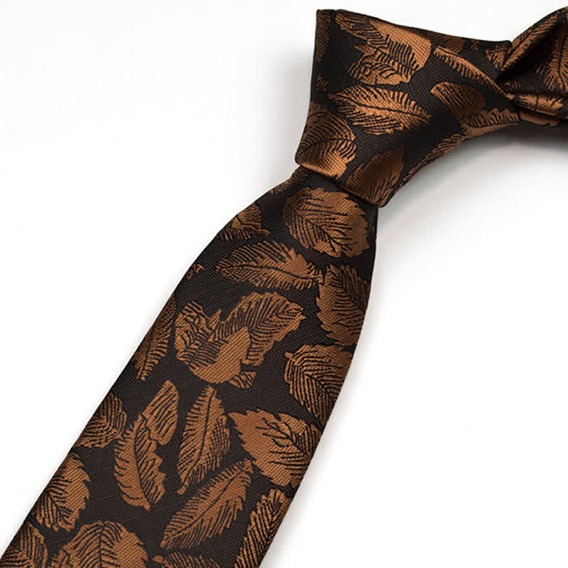 Men's Copper Leaf Print Brown Bow Tie Necktie