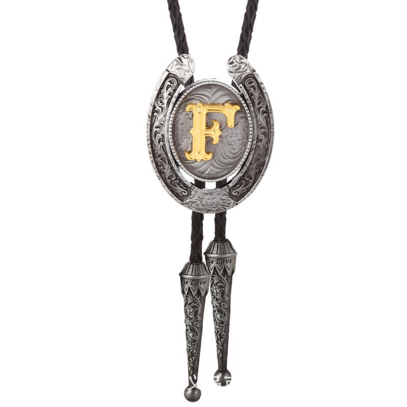 Modern Western Horseshoe Initial Letter A To Z Bolo Tie