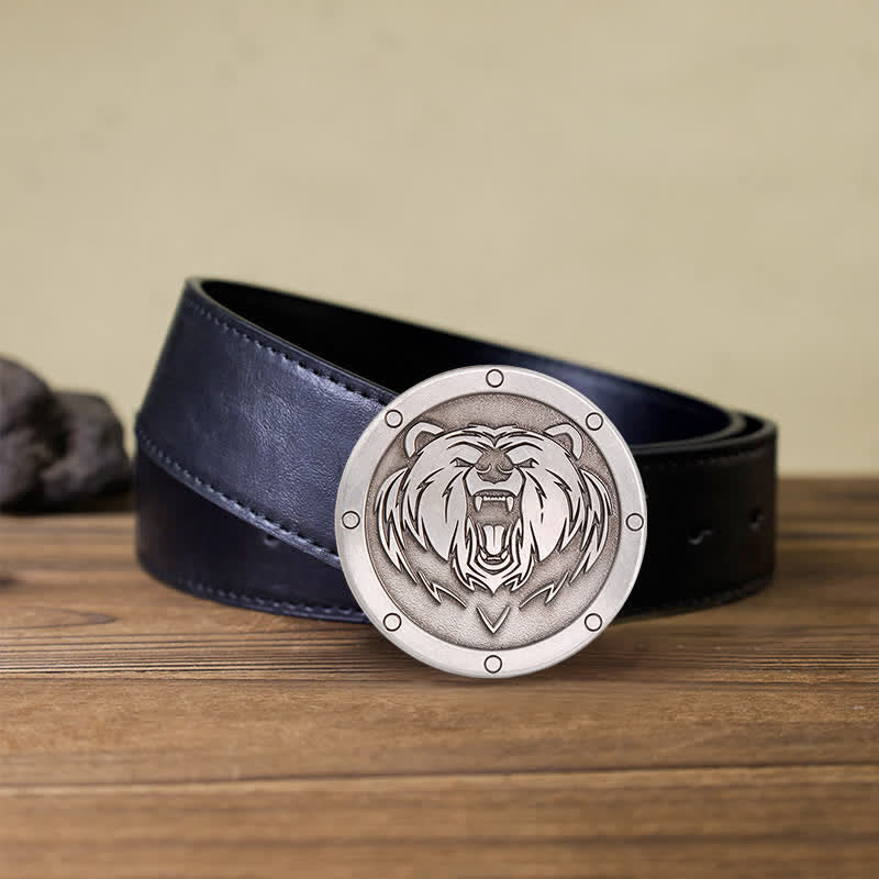 Men's DIY Round Punk Tiger Head Buckle Leather Belt