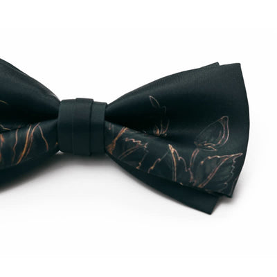 Men's Lotus Printing Black Double Layered Bow Tie