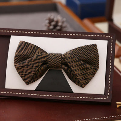 Men's Coffee Herringbone Pattern Woolen Bow Tie