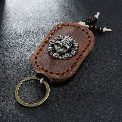 Oval Skull Gothic Style Pendant Leather Keychain