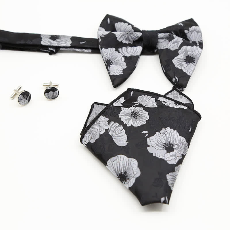 3Pcs Men's Oversized Pointed Paisley Floral Bow Tie Set