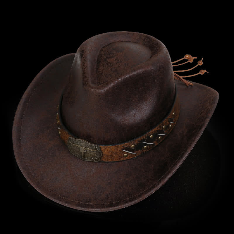 Longhorn Bull Vintage Imitation Leather Crack Cowboy Hat