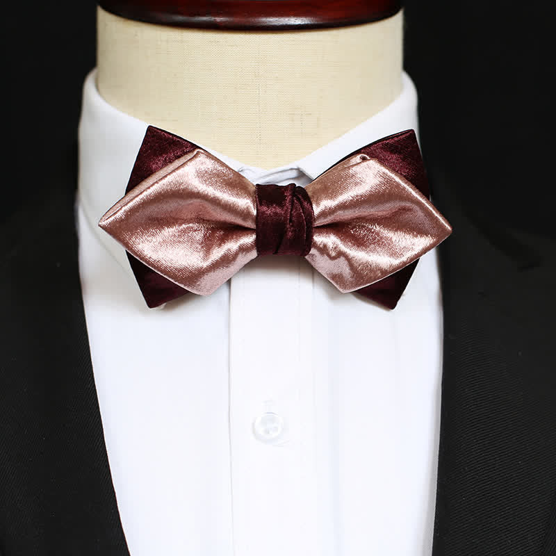 Men's Glossy Pink & Burgundy Double Layers Bow Tie