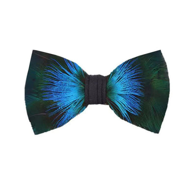 Aurora Blue & Green Feather Bow Tie with Lapel Pin