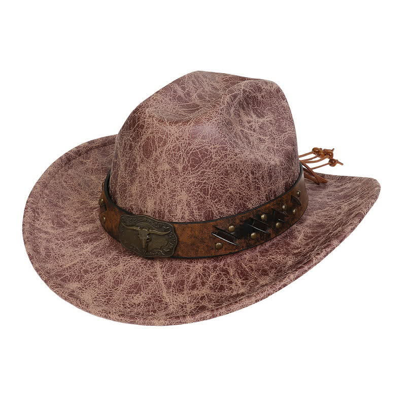 Longhorn Bull Vintage Imitation Leather Crack Cowboy Hat