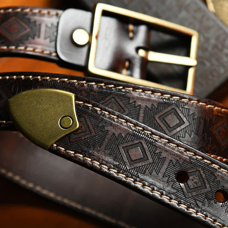 Men's Western Geometric Pattern Leather Belt