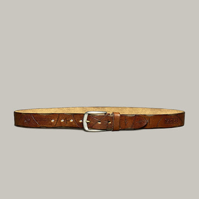 Brown Carved Ancient Symbol Pattern Leather Belt