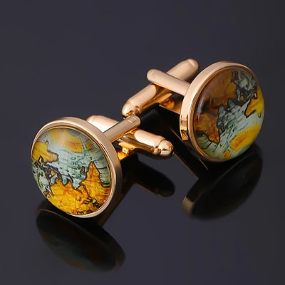 Men's World Map Pattern Shirt Cufflinks