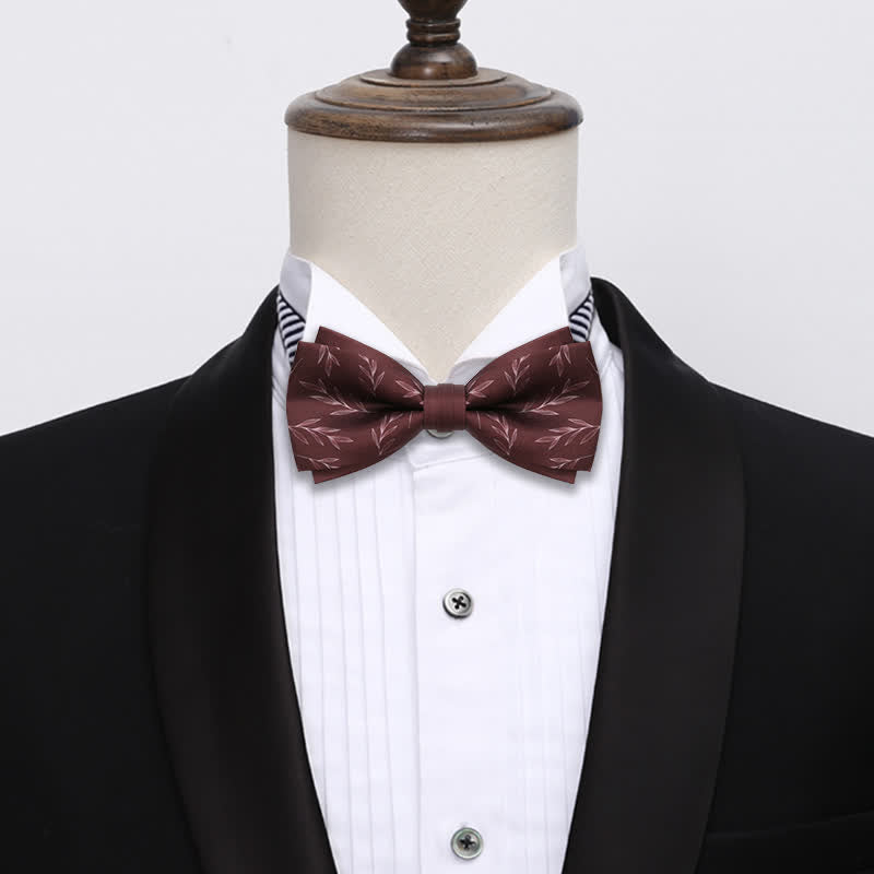 Men's Elegant Wine Red Willow Print Bow Tie