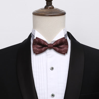 Men's Elegant Wine Red Willow Print Bow Tie