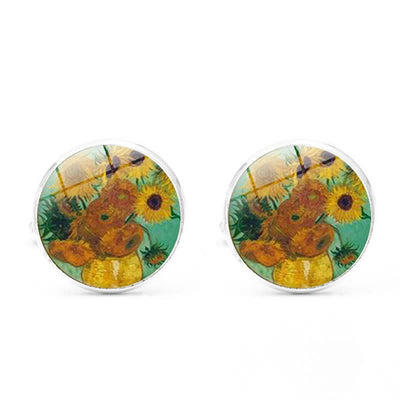 Men's Art Oil Painting Glass Dome Cufflinks