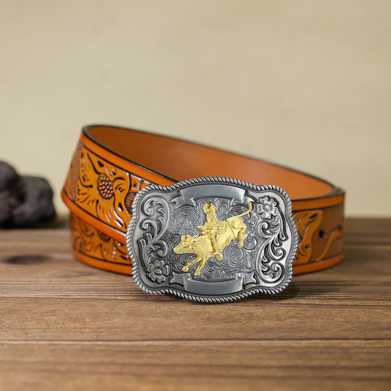 Men's DIY Gold Carving Animal Buckle Leather Belt