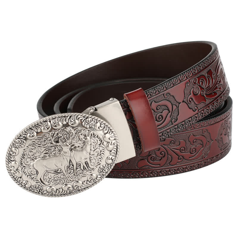 Men's Dual Wild Deer Automatic Buckle Leather Belt