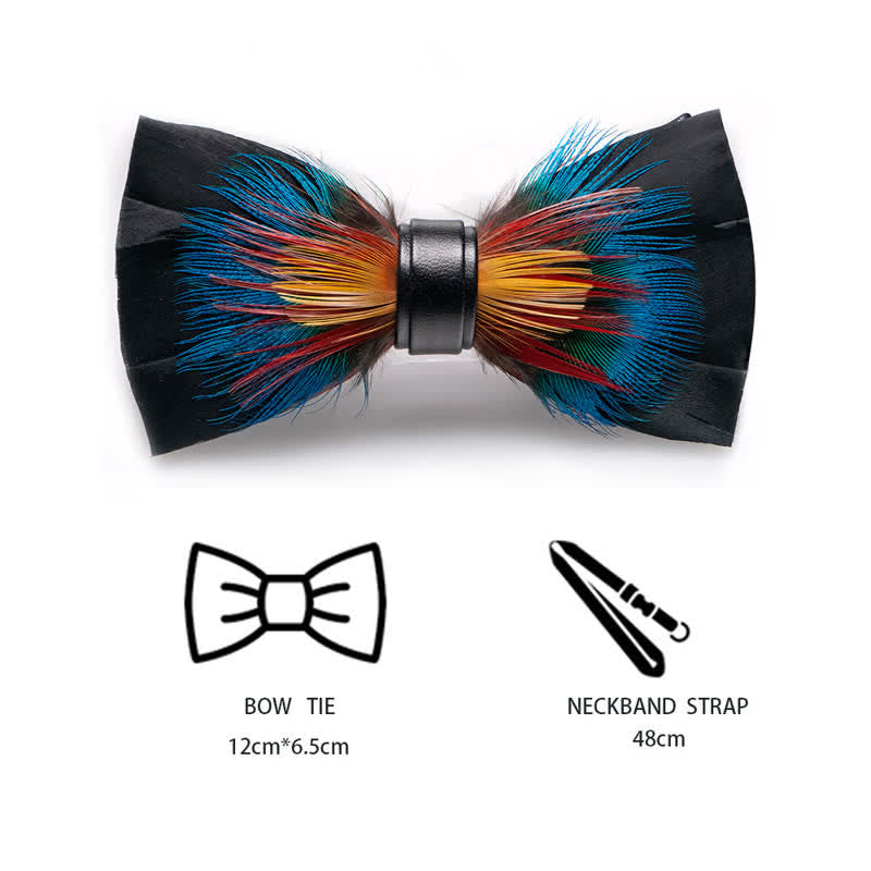 Kid's Black & Multicolored Blossom Feather Bow Tie with Lapel Pin