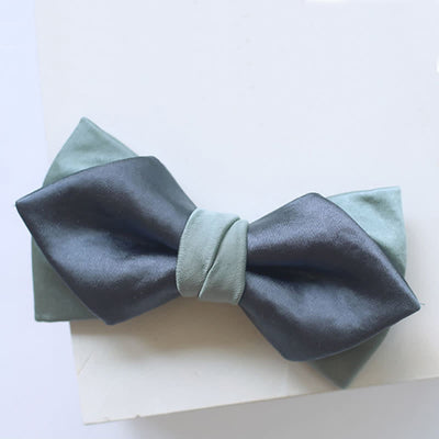 Men's Gray-Blue Pale Green Double Layered Bow Tie