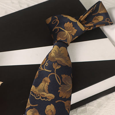 Men's Gold Morning Glories Navy Blue Necktie