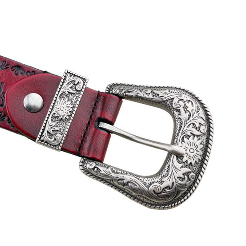 Western Style Floral Engraved Embossed Leather Belt