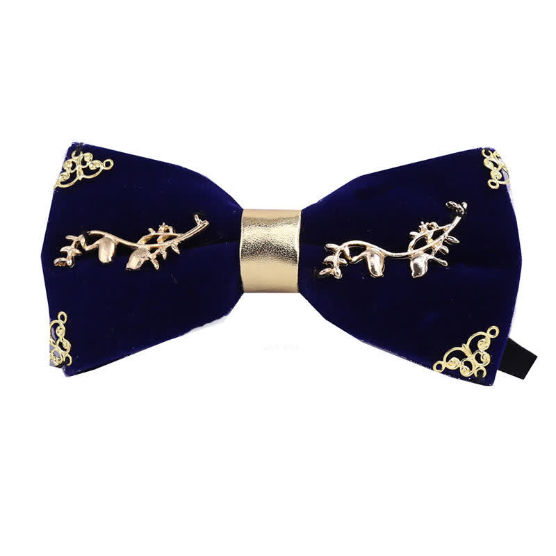 Men's Gold Applique Metal Leaf Decoration Bow Tie