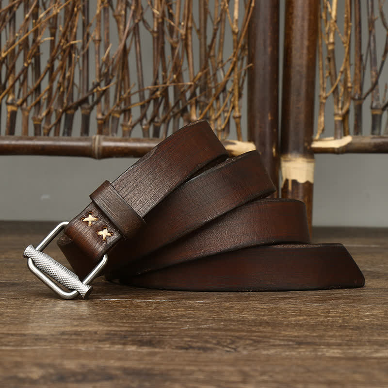 Retro Distressed Adjustable Smooth Buckle Leather Belt