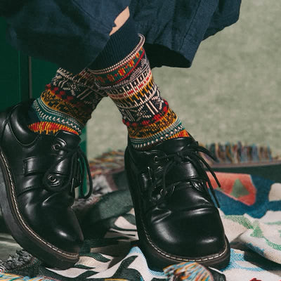 Men's Bold Colorful Knit Pattern Cotton Socks