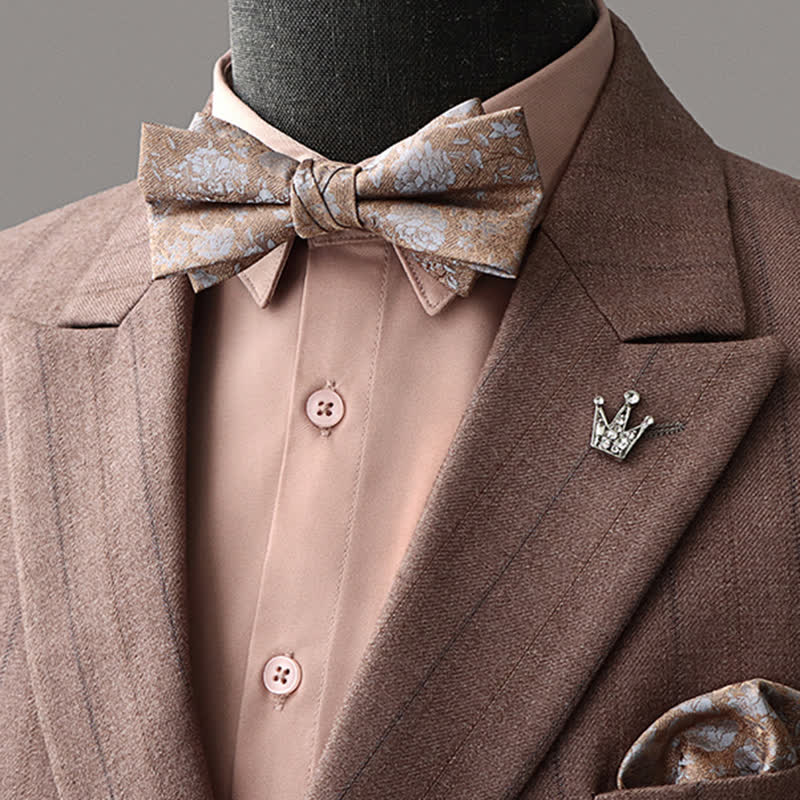 2Pcs Men's Retro Brown Bow Tie Handkerchief Set