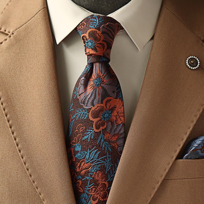 Men's Burnt Orange & Turquoise Floral Necktie