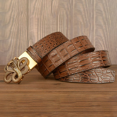 Men's Curled Cobra Alligator Pattern Leather Belt