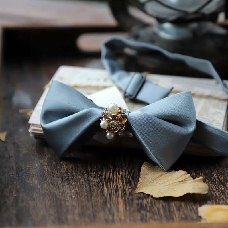 Men's Flowers Pearl Satin Bow Tie