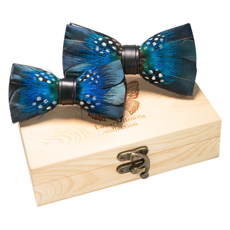 2Pcs SteelBlue & Black Parent-Child Polka Bow Ties Set