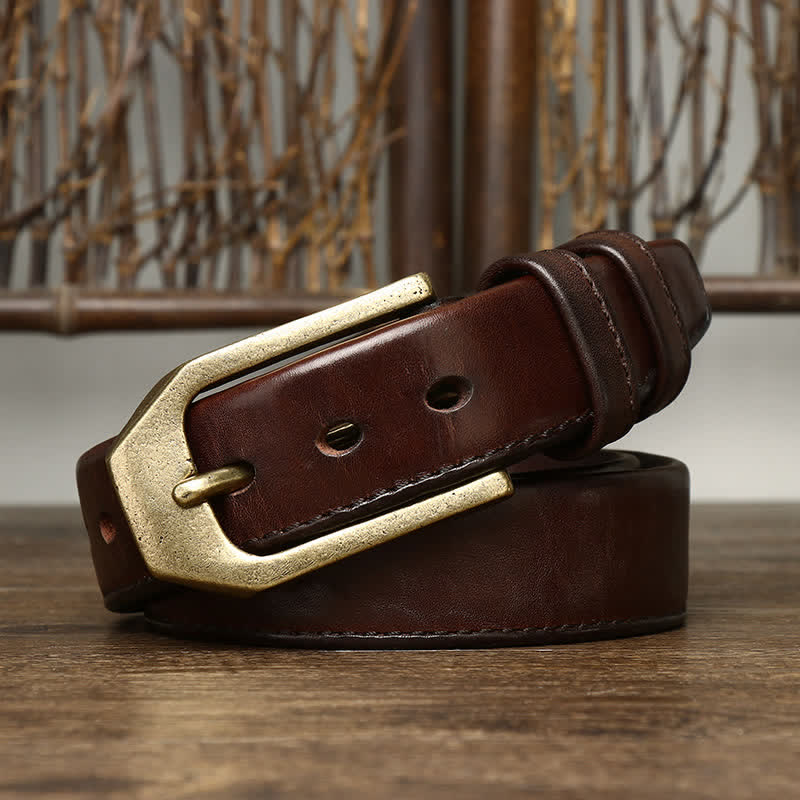 Men's Rectangular Buckle Glossy Leather Belt