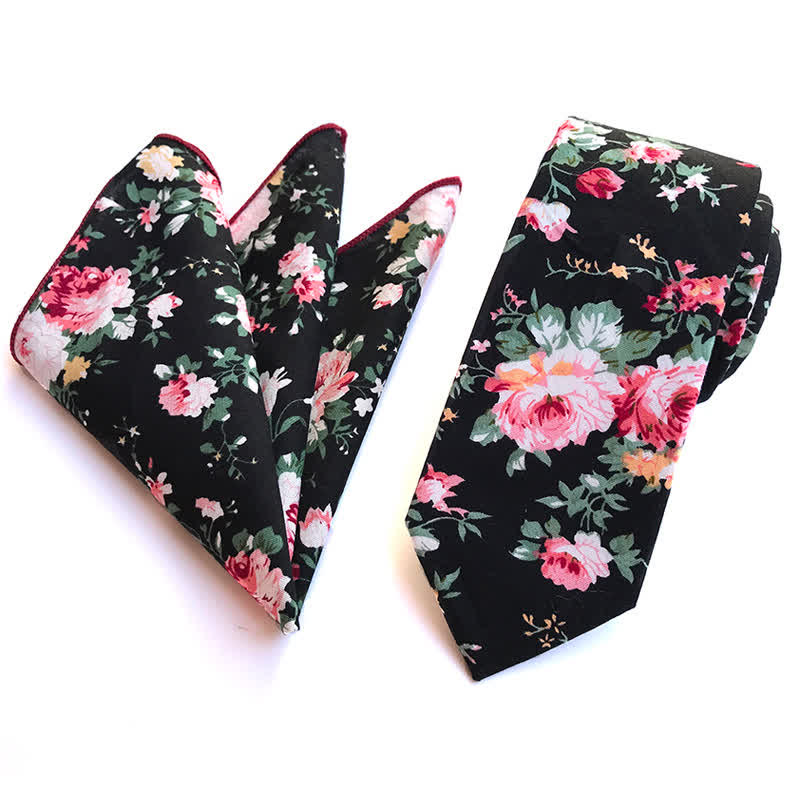 2Pcs Men's Pastel Flower Hanky Necktie Set