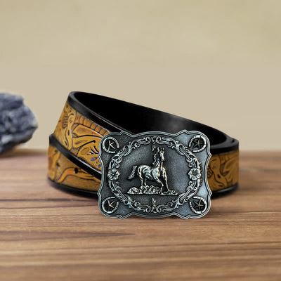 Men's DIY Wild Running Horse Buckle Leather Belt